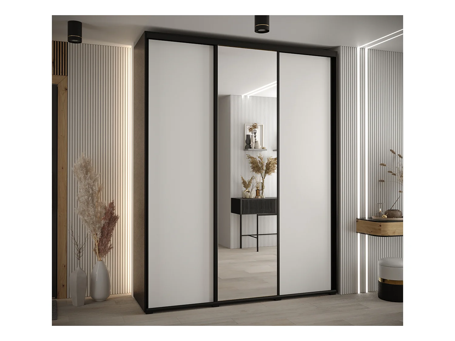 SCHWEBETÜRENSCHRANK DAVOS 3 235,2/190/60 3-türig (Schwarz/Weiß/Schwarz)