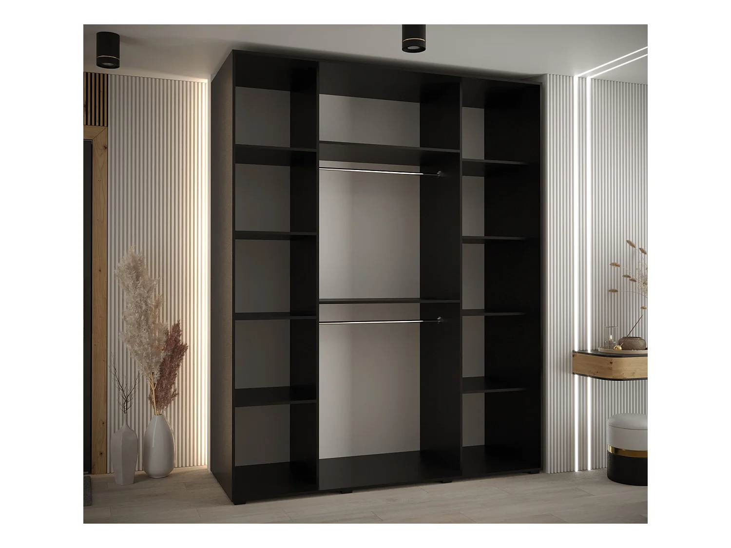 SCHWEBETÜRENSCHRANK DAVOS 3 235,2/190/60 3-türig (Schwarz/Weiß/Schwarz)