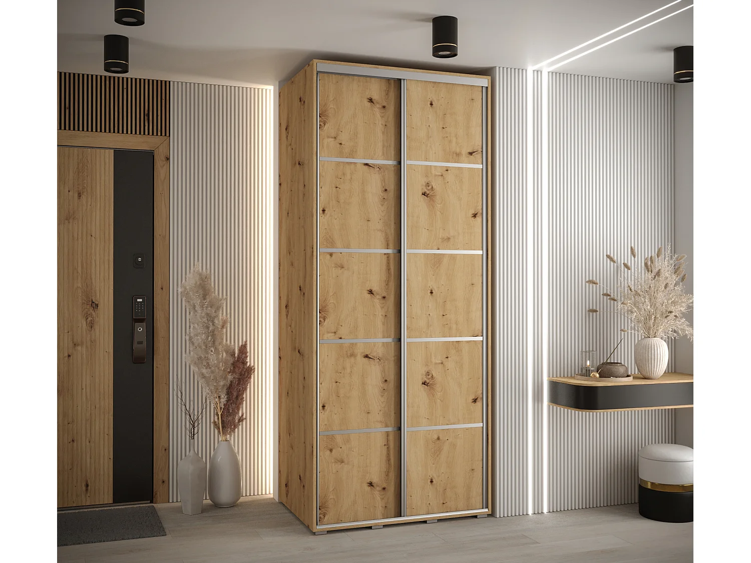 ARMOIRE DAVOS 4 À PORTES COULISSANTES 235,2/110/45 2 portes (Artisan/Artisan/Argent)