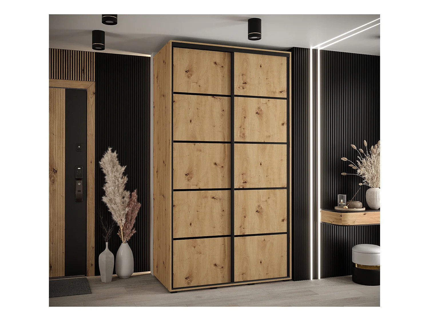 ARMOIRE DAVOS 4 À PORTES COULISSANTES 235,2/140/60 2 portes (Artisan/Artisan/Noir)