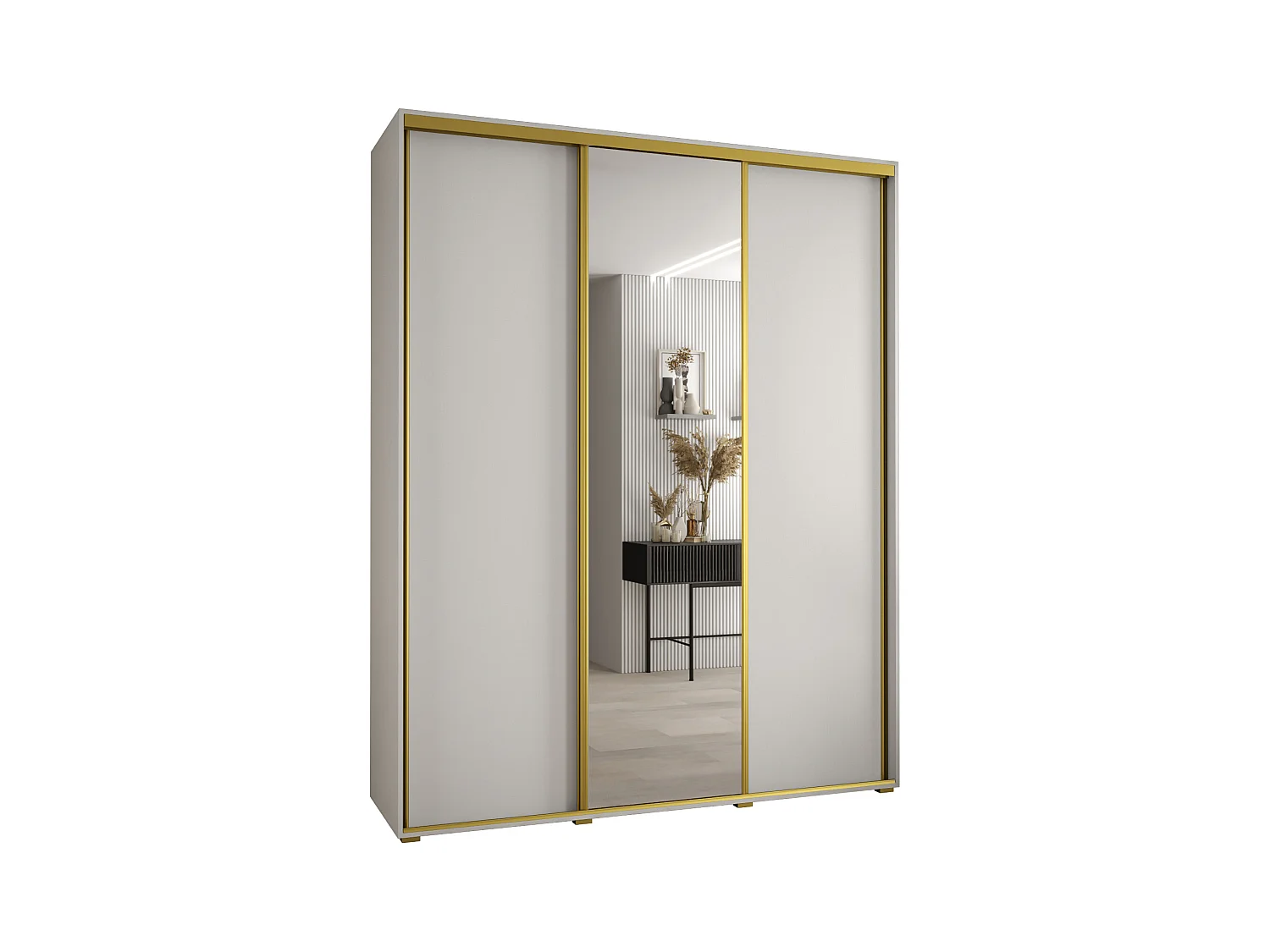SCHWEBETÜRENSCHRANK DAVOS 3 235,2/190/45 3-türig (Weiß/Weiß/Gold)