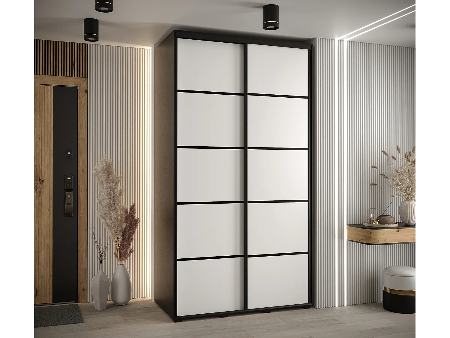 ARMOIRE DAVOS 4 À PORTES COULISSANTES 235,2/130/60 2 portes (Noir/Blanc/Noir)