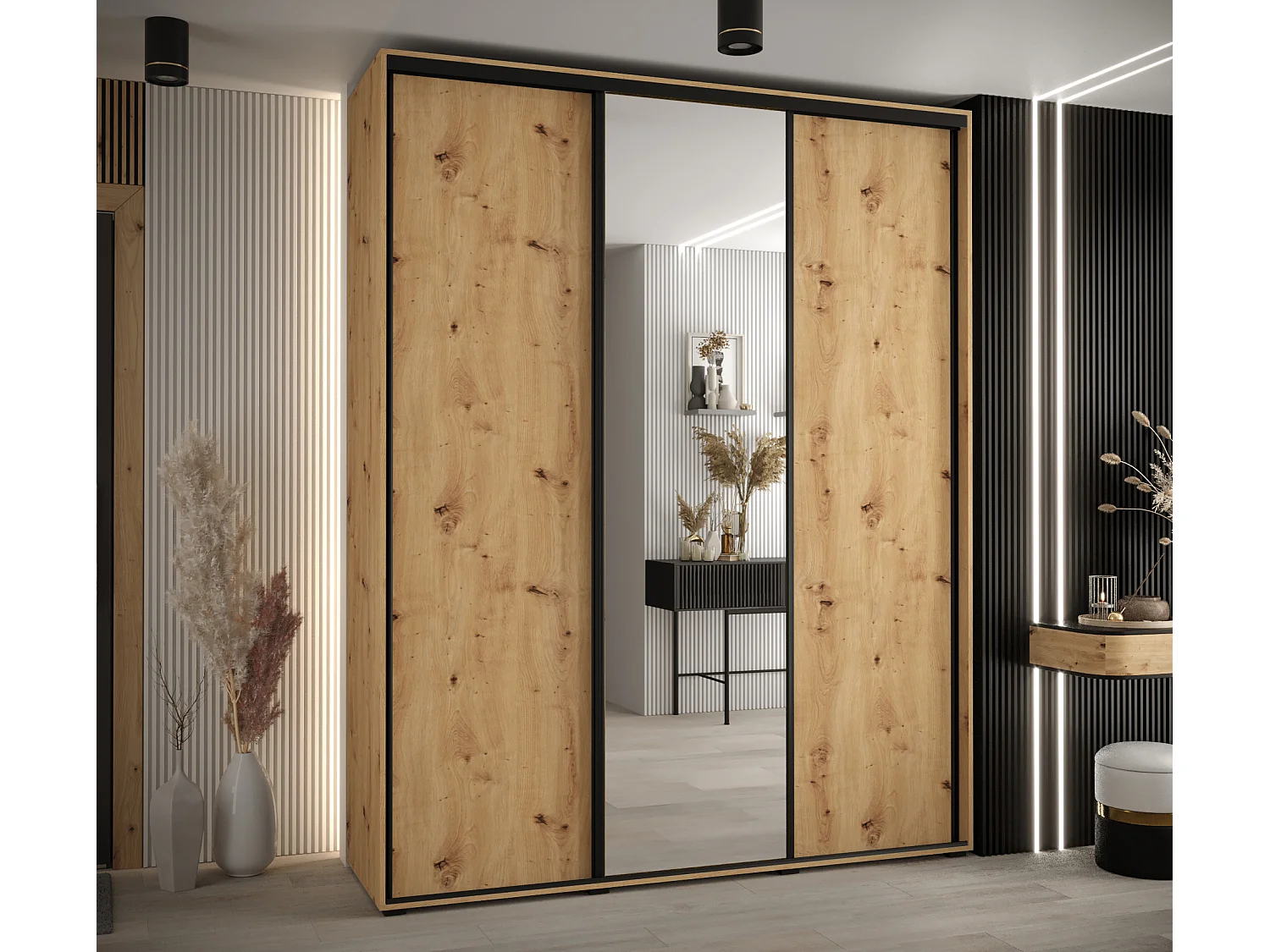 ARMOIRE DAVOS 3 À PORTES COULISSANTES 235,2/190/60 3 portes (Artisan/Artisan/Noir)