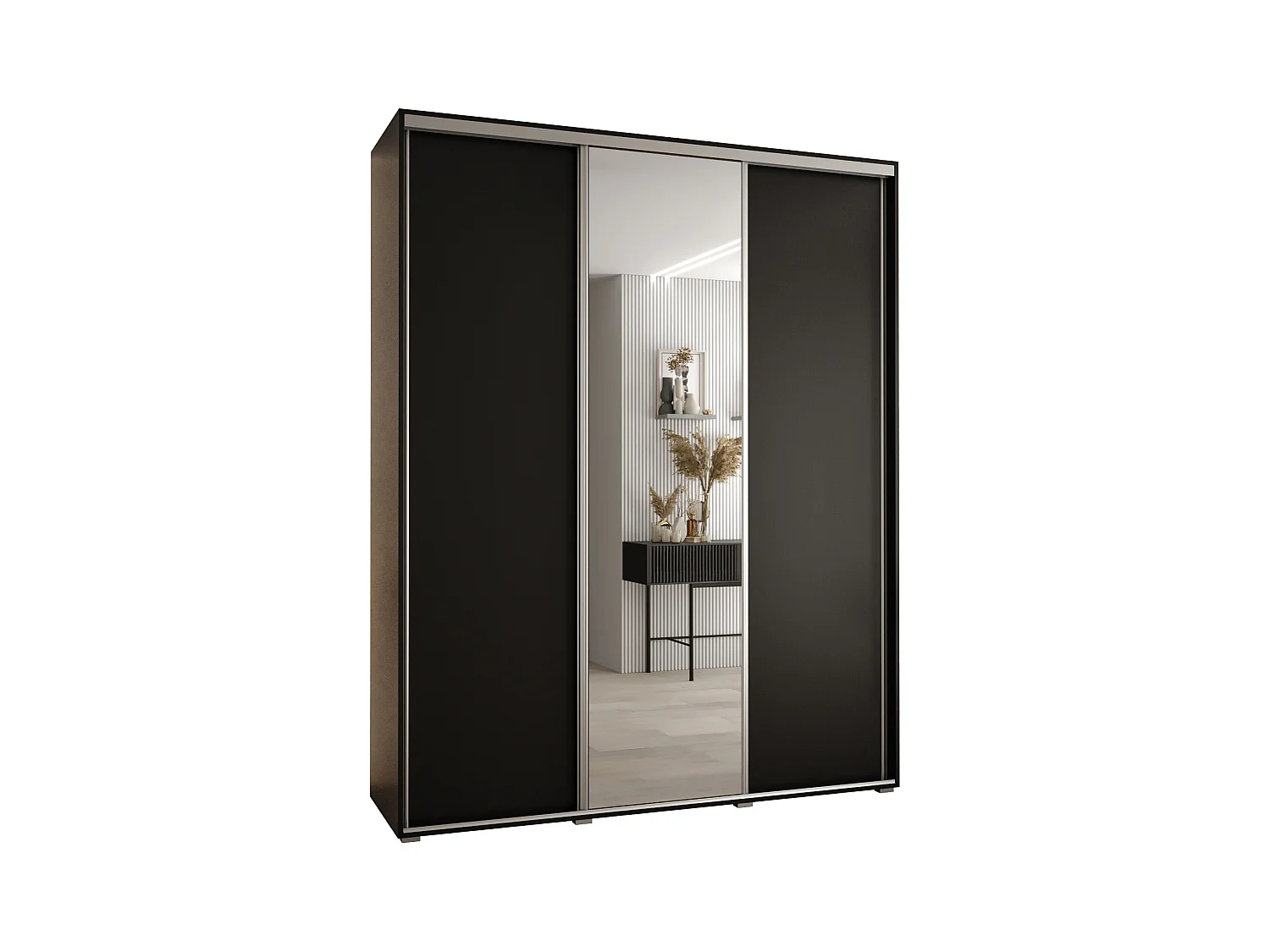 SCHWEBETÜRENSCHRANK DAVOS 3 235,2/190/45 3-türig (Schwarz/Schwarz/Silber)