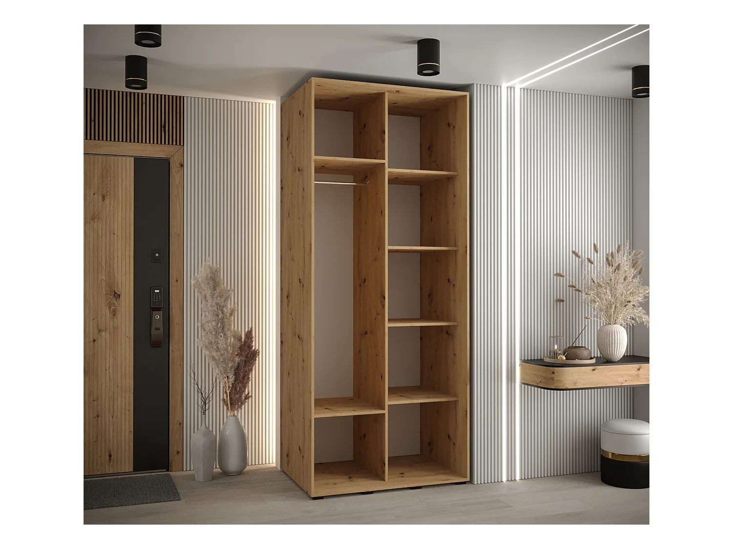 SCHWEBETÜRENSCHRANK DAVOS 4 235,2/120/60 2-türig (Artisan/Schwarz/Schwarz)