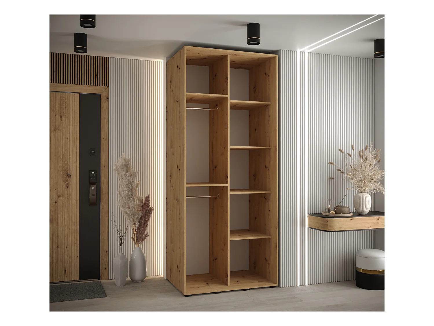 SCHWEBETÜRENSCHRANK DAVOS 4 235,2/120/60 2-türig (Artisan/Schwarz/Schwarz)
