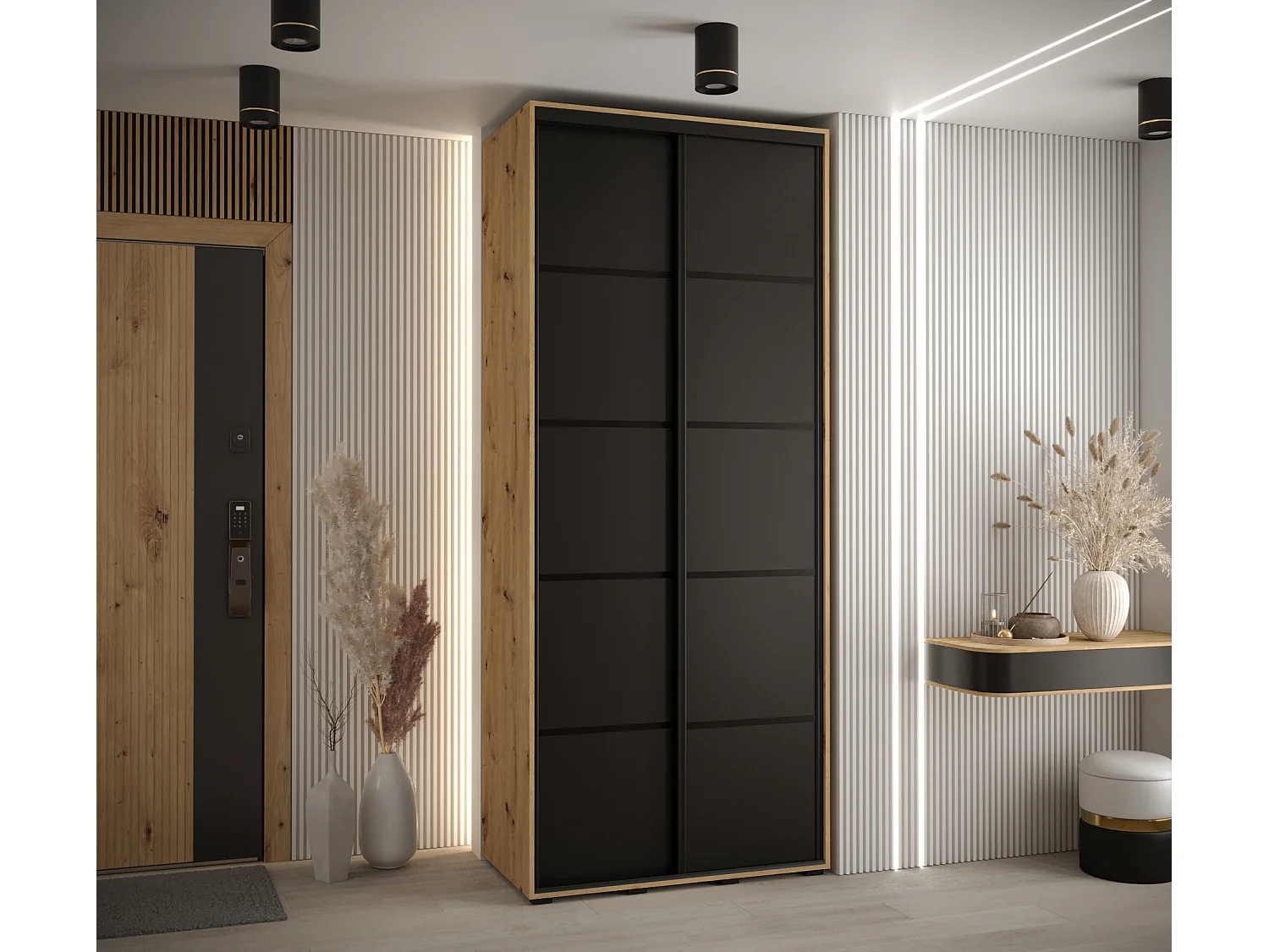 ARMARIO DAVOS 4 DE PUERTAS CORREDERAS 235,2/120/60 2 puertas (Artisan/Negro/Negro)