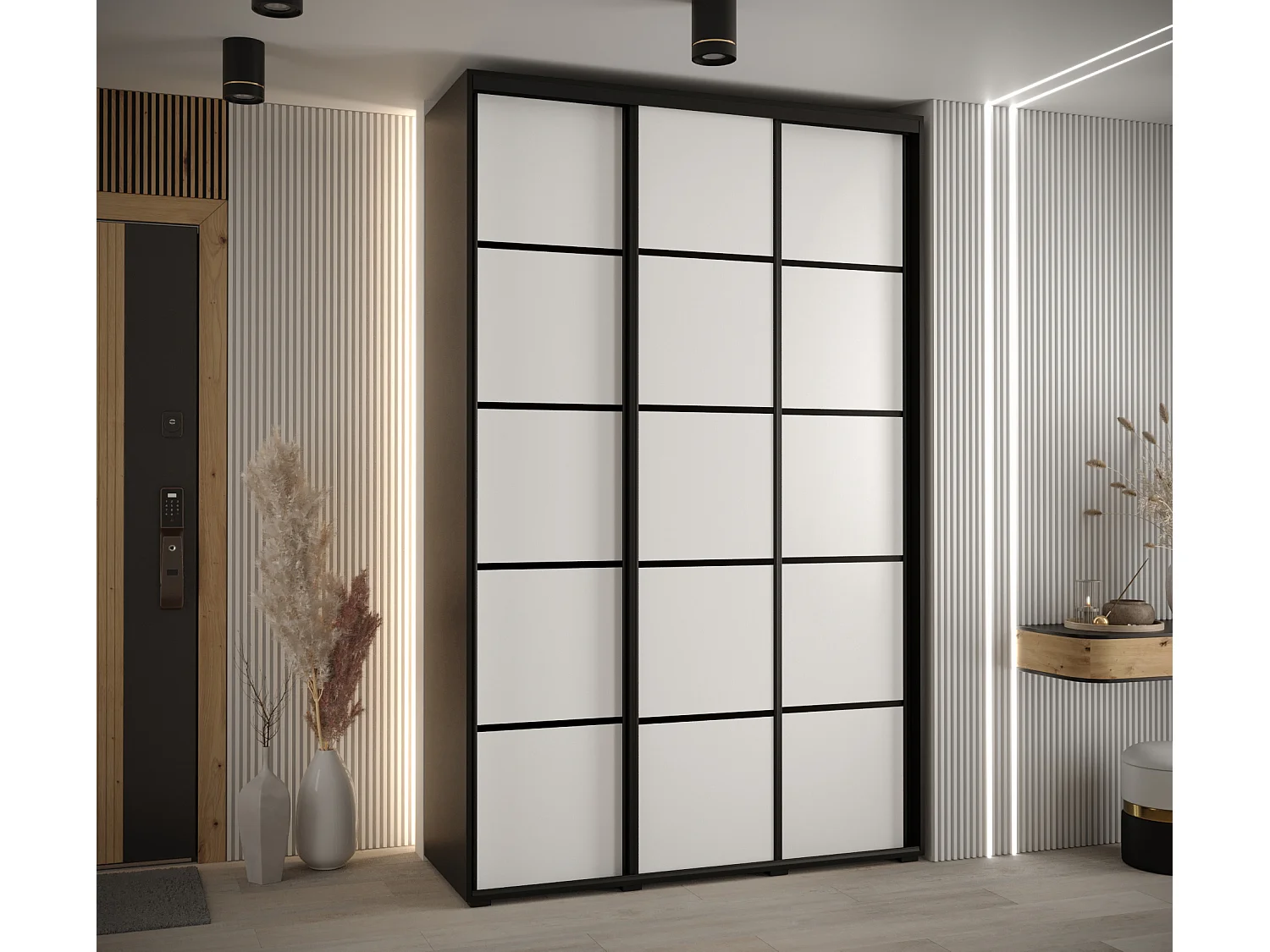 DAVOS 1 KLEDINGKAST MET SCHUIFDEUREN 235,2/150/45 3 deuren (Zwart/Artisan/Zilver)