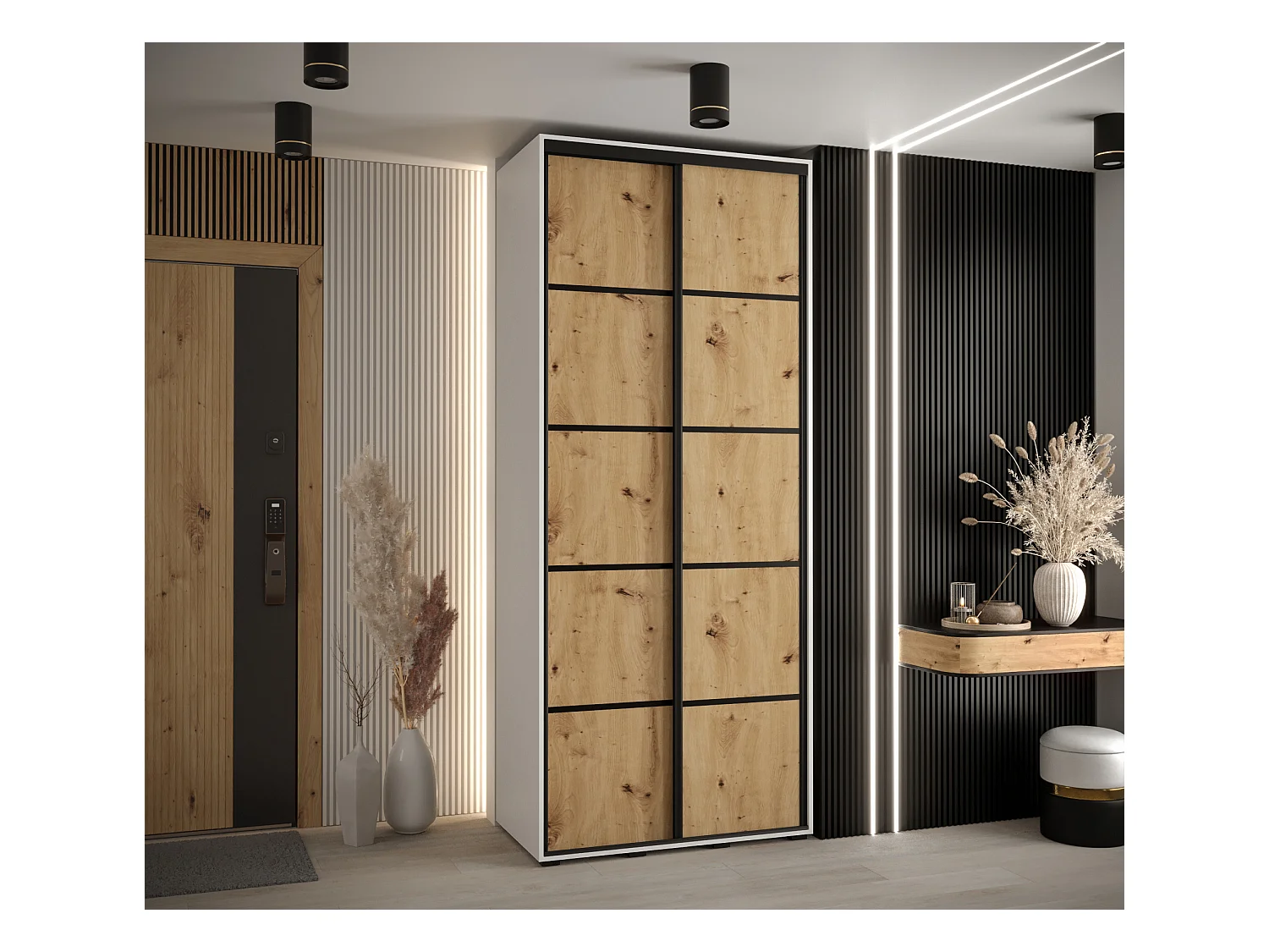ARMOIRE DAVOS 4 À PORTES COULISSANTES 235,2/100/45 2 portes (Blanc/Artisan/Noir)
