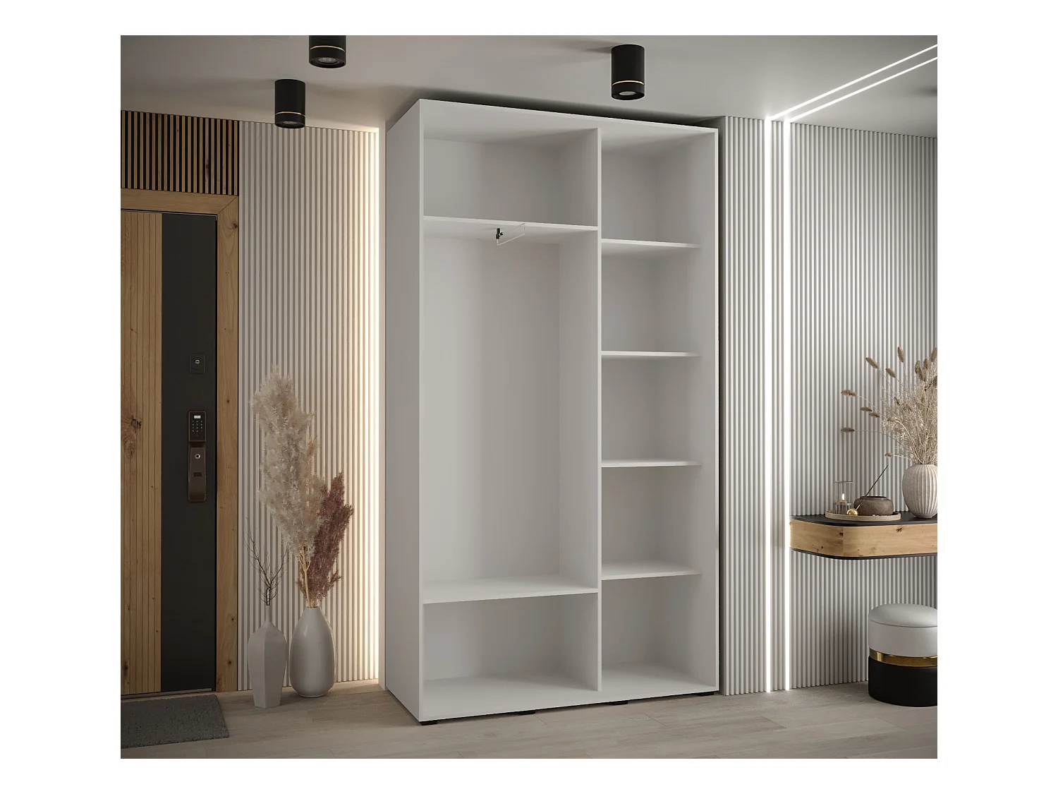 ARMOIRE DAVOS 4 À PORTES COULISSANTES 235,2/140/45 2 portes (Blanc/Artisan/Argent)