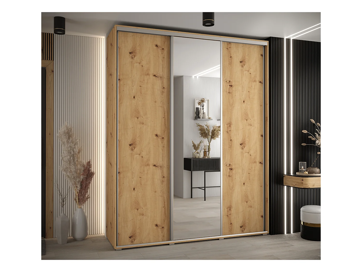 ARMOIRE DAVOS 3 À PORTES COULISSANTES 235,2/200/45 3 portes (Artisan/Artisan/Argent)