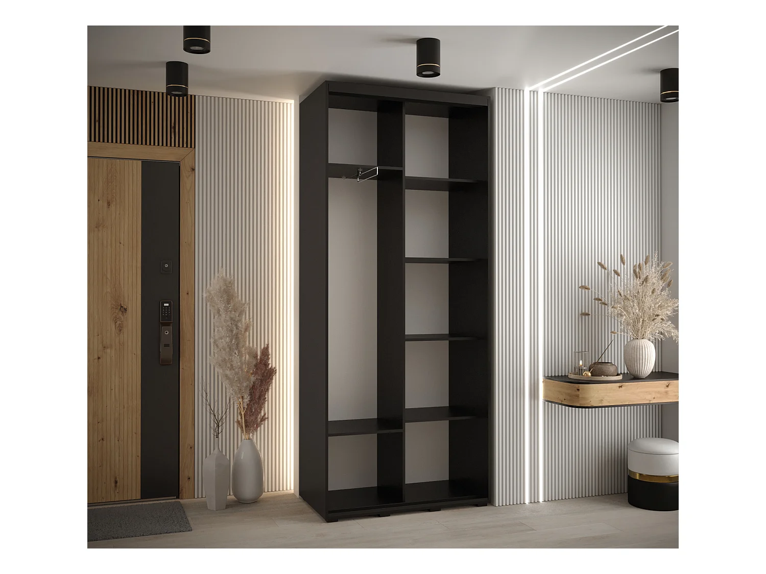 ARMOIRE DAVOS 4 À PORTES COULISSANTES 235,2/100/45 2 portes (Noir/Artisan/Argent)