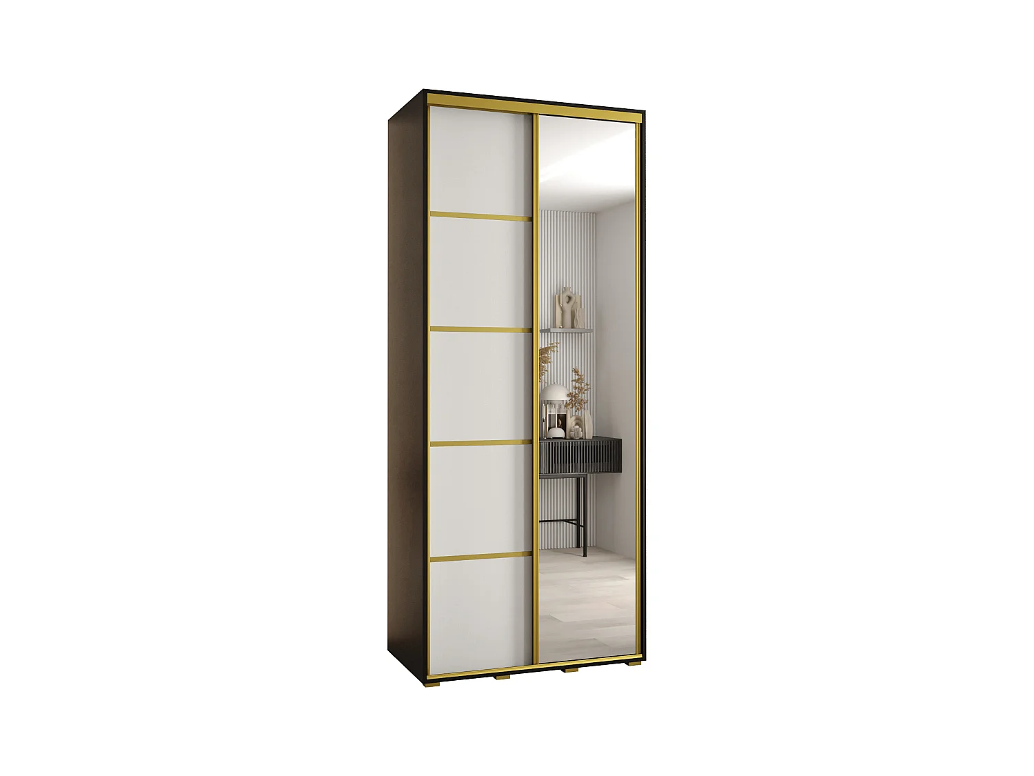 ARMOIRE DAVOS 5 À PORTES COULISSANTES 235,2/100/45 2 portes (Noir/Blanc/Or)
