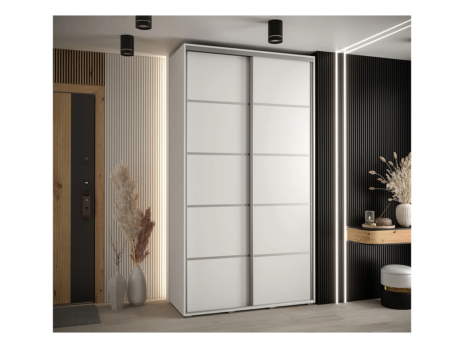 ARMOIRE DAVOS 4 À PORTES COULISSANTES 235,2/140/45 2 portes (Blanc/Blanc/Argent)