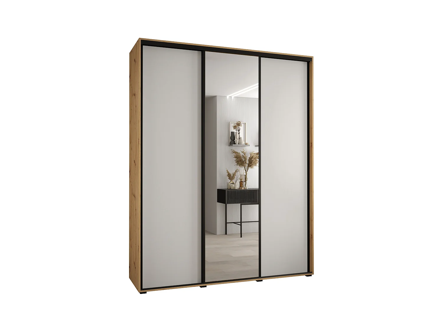 ARMOIRE DAVOS 3 À PORTES COULISSANTES 235,2/200/45 3 portes (Artisan/Blanc/Noir)