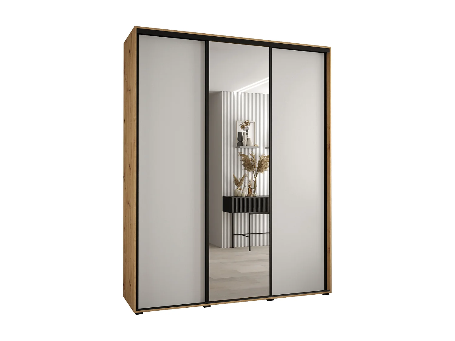 ARMOIRE DAVOS 3 À PORTES COULISSANTES 235,2/200/45 3 portes (Artisan/Blanc/Noir)