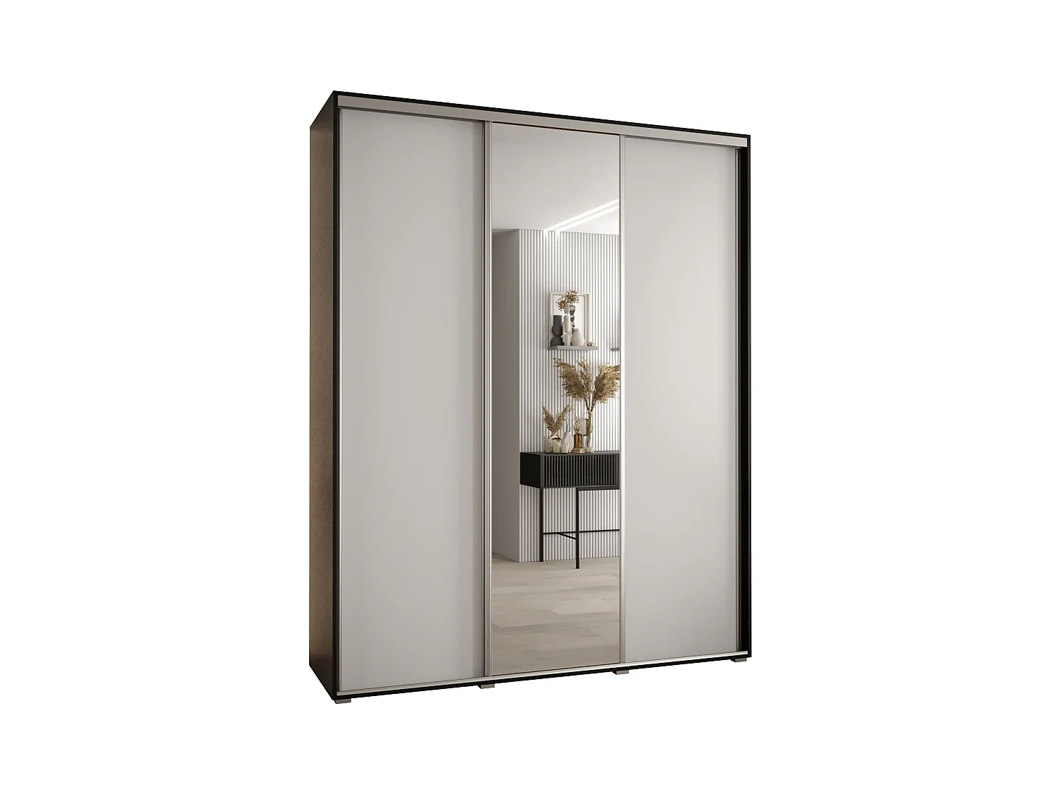 ARMOIRE DAVOS 3 À PORTES COULISSANTES 235,2/190/60 3 portes (Noir/Blanc/Argent)