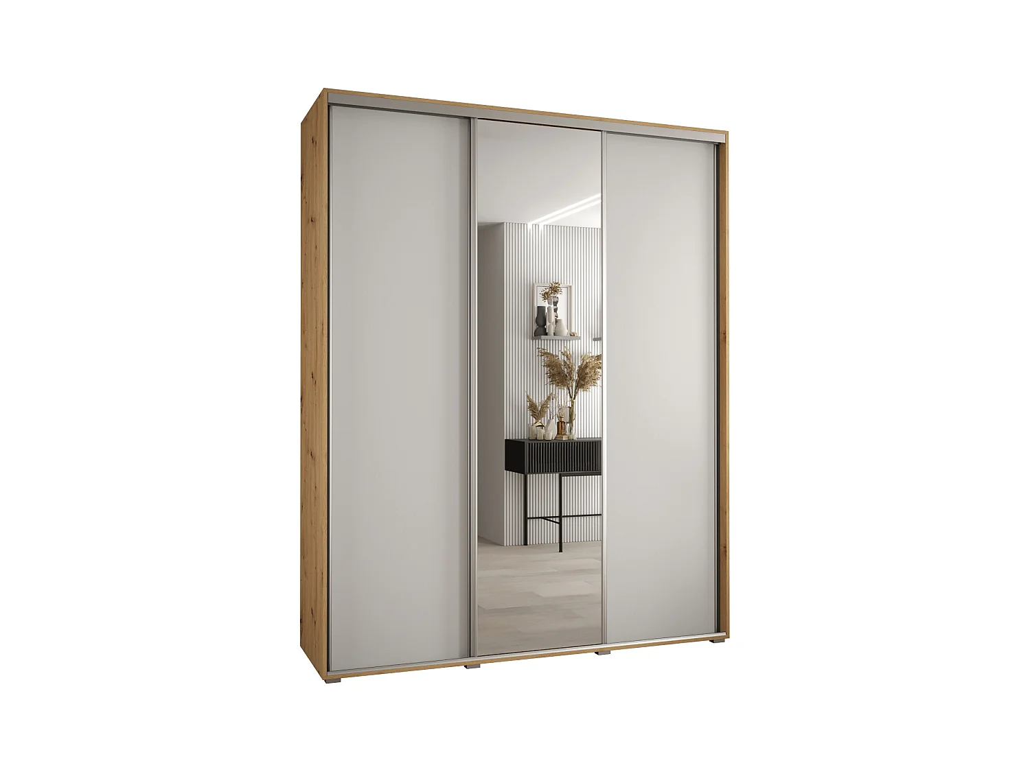 ARMOIRE DAVOS 3 À PORTES COULISSANTES 235,2/200/60 3 portes (Artisan/Blanc/Argent)