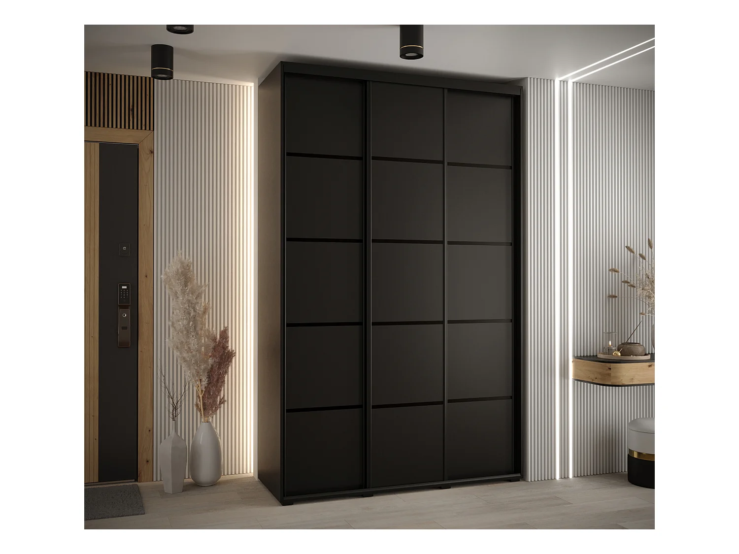 ARMOIRE DAVOS 4 À PORTES COULISSANTES 235,2/160/60 3 portes (Noir/Noir/Noir)