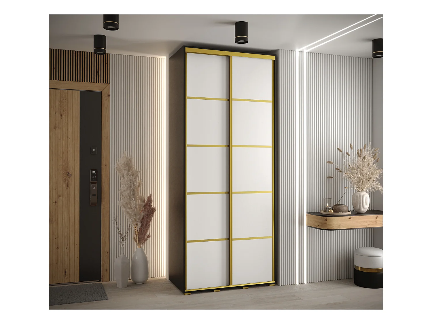 SCHWEBETÜRENSCHRANK DAVOS 4 235,2/120/45 2-türig (Schwarz/Weiß/Gold)