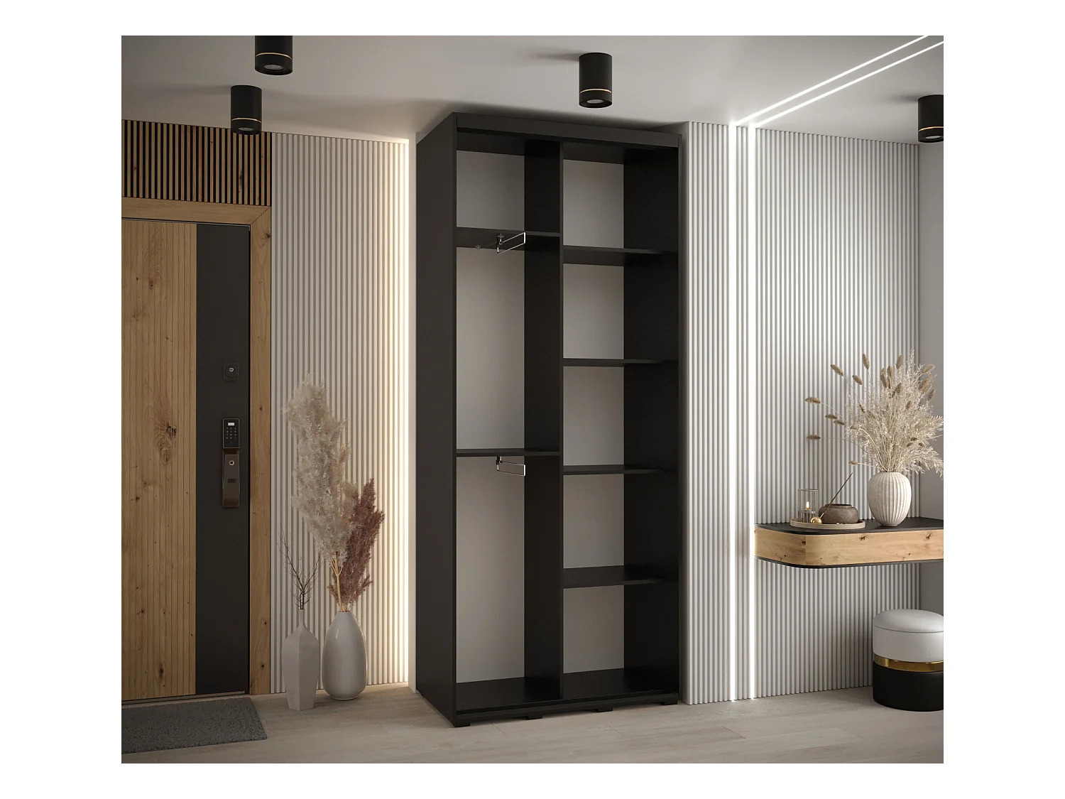 SCHWEBETÜRENSCHRANK DAVOS 4 235,2/120/45 2-türig (Schwarz/Weiß/Gold)