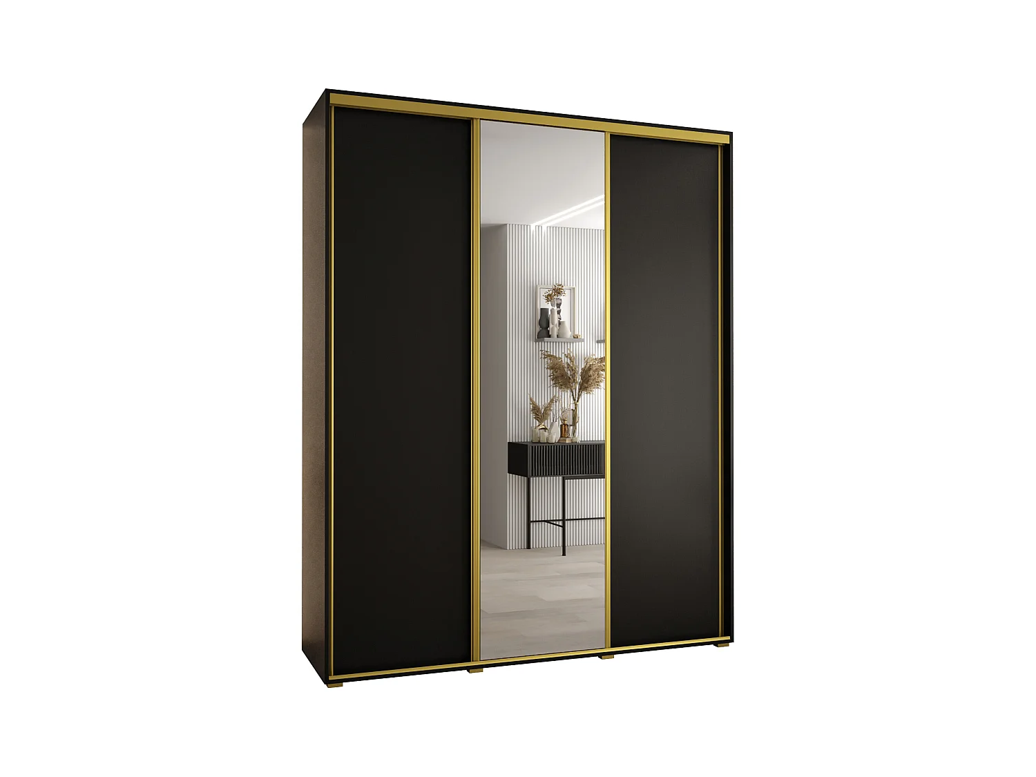 SCHWEBETÜRENSCHRANK DAVOS 3 235,2/190/45 3-türig (Schwarz/Schwarz/Gold)