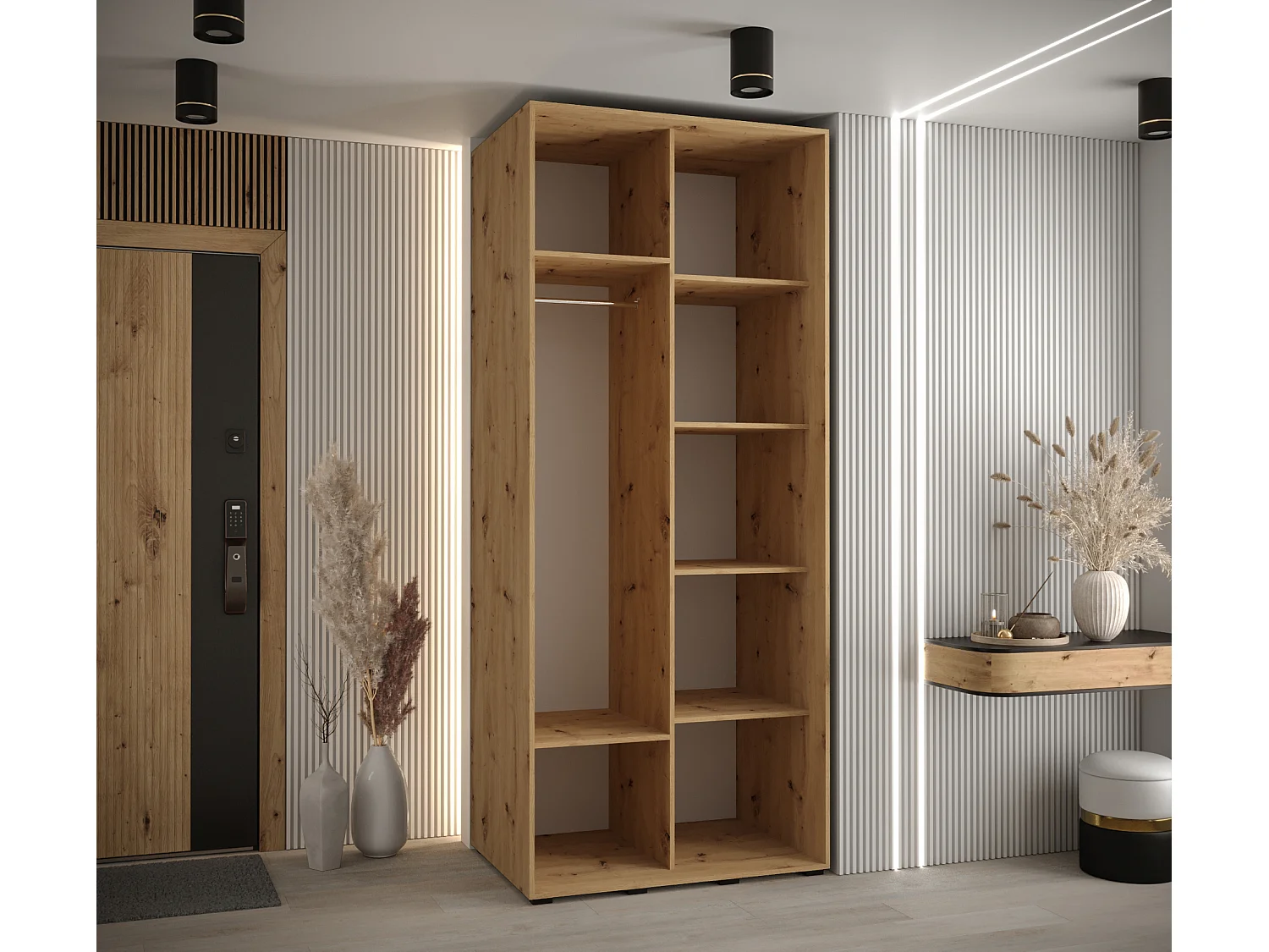 ARMOIRE DAVOS 5 À PORTES COULISSANTES 235,2/100/60 2 portes (Artisan/Blanc/Noir)