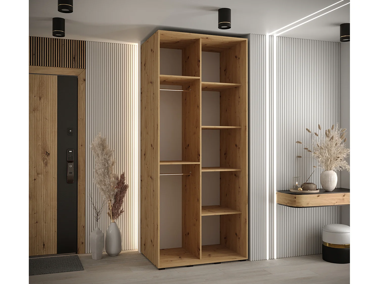 ARMOIRE DAVOS 5 À PORTES COULISSANTES 235,2/100/60 2 portes (Artisan/Blanc/Noir)