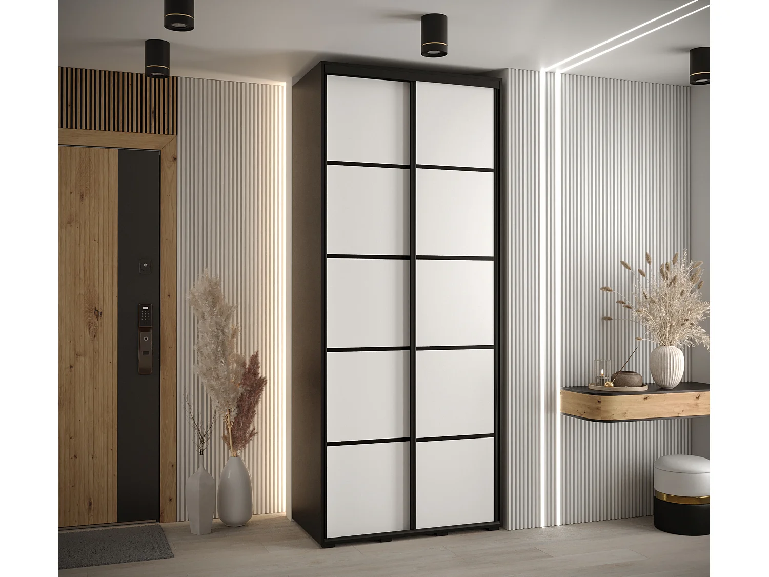 ARMOIRE DAVOS 4 À PORTES COULISSANTES 235,2/110/60 2 portes (Noir/Blanc/Noir)