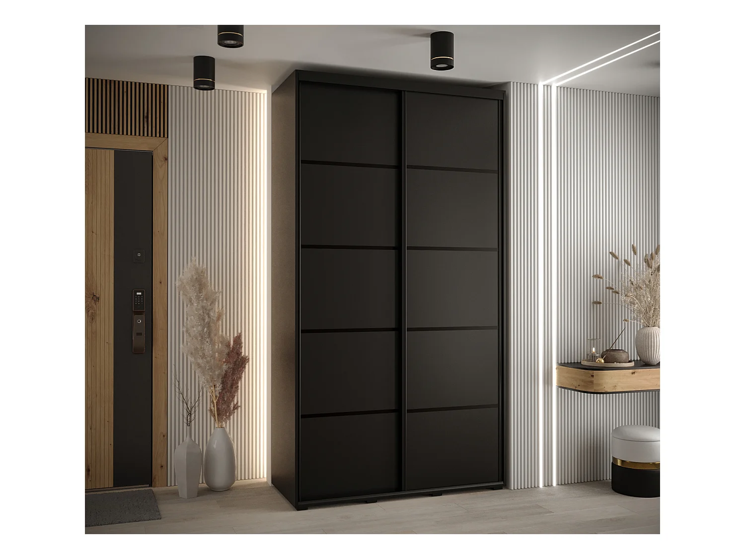 ARMOIRE DAVOS 4 À PORTES COULISSANTES 235,2/140/45 2 portes (Noir/Noir/Noir)