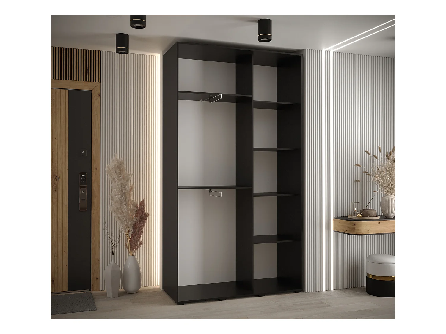 ARMOIRE DAVOS 4 À PORTES COULISSANTES 235,2/140/45 2 portes (Noir/Noir/Noir)