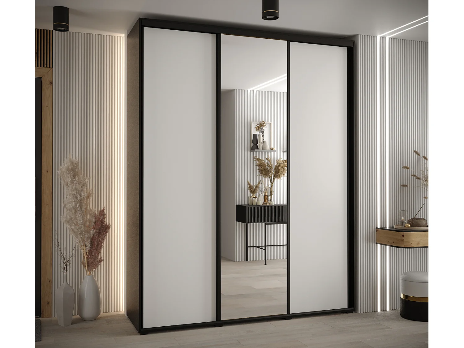 ARMADIO DAVOS 3 AD ANTE SCORREVOLI 235,2/200/60 3 porte (Nero/Bianco/Nero)