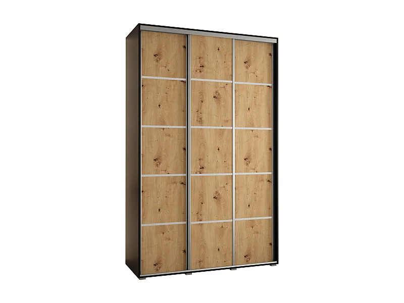 DAVOS 1 KLEDINGKAST MET SCHUIFDEUREN 235,2/150/60 3 deuren (Zwart/Artisan/Zwart)