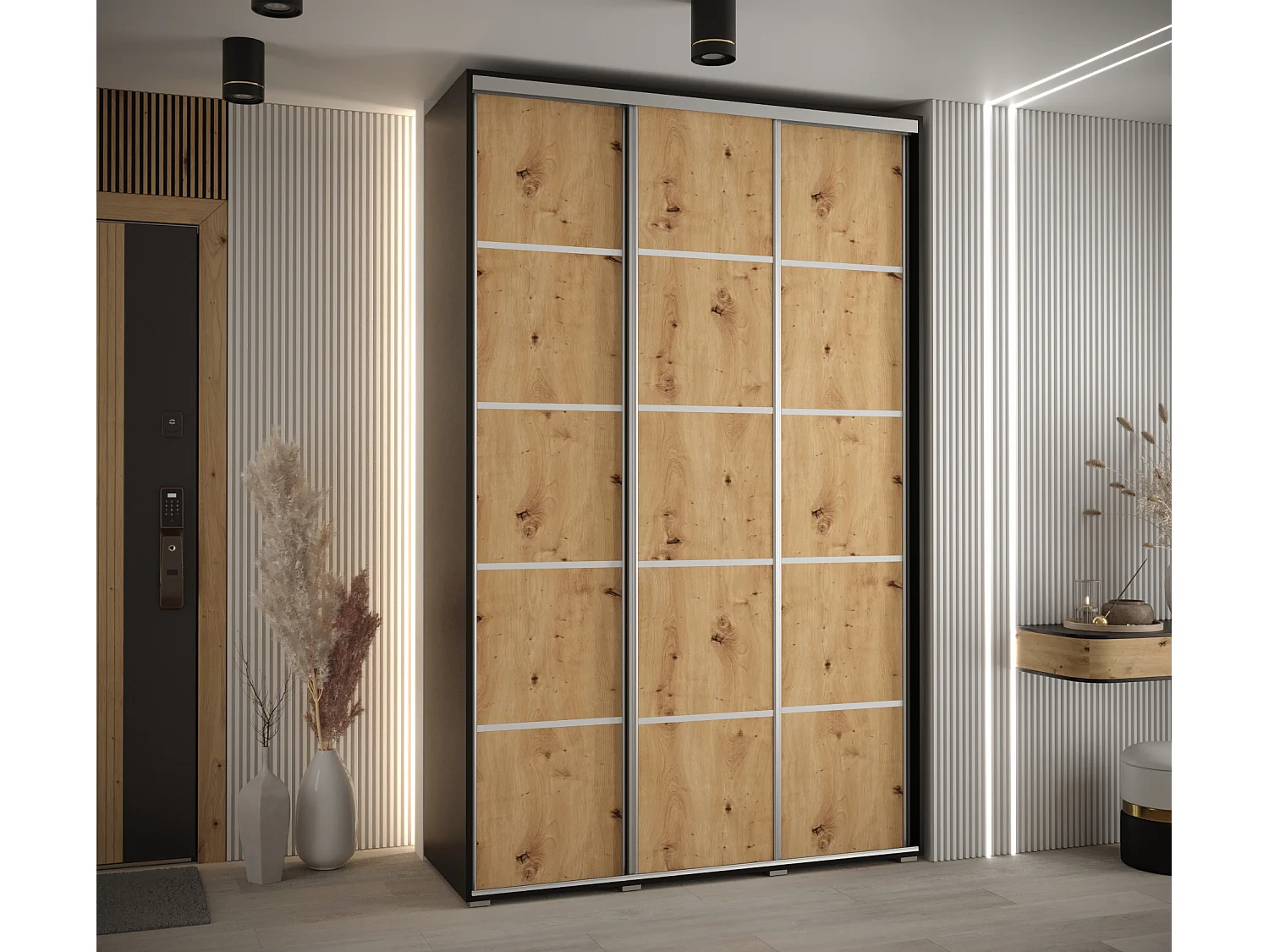 ARMADIO DAVOS 4 AD ANTE SCORREVOLI 235,2/150/60 3 porte (Nero/Artisan/Nero)