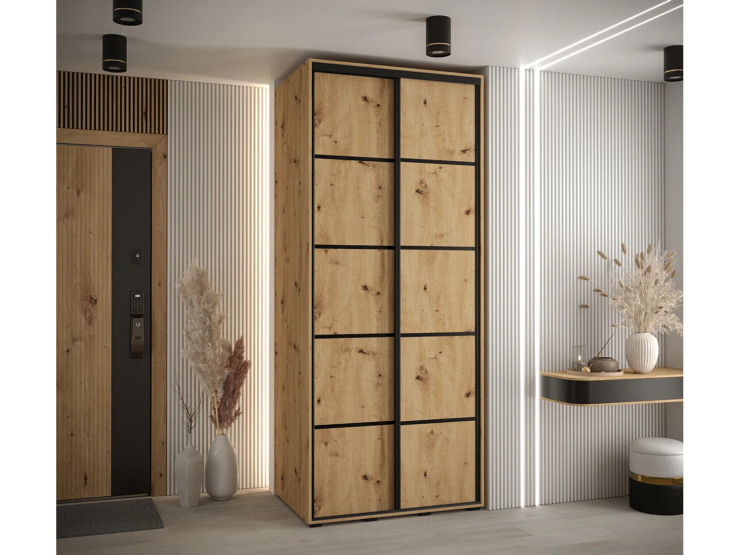 ARMOIRE DAVOS 4 À PORTES COULISSANTES 235,2/120/45 2 portes (Artisan/Artisan/Noir)