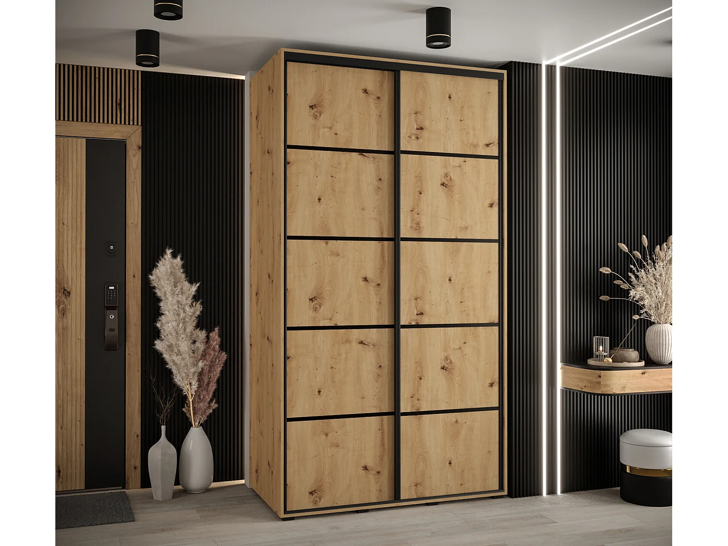 ARMADIO DAVOS 4 AD ANTE SCORREVOLI 235,2/130/60 2 porte (Artisan/Artisan/Nero)