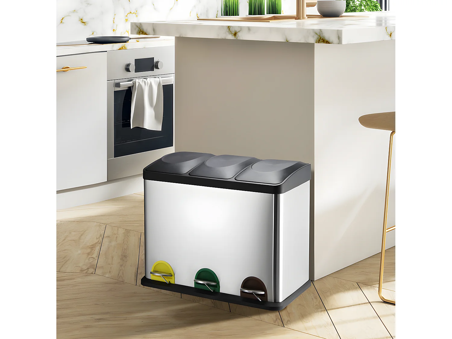 Poubelle à  pédale Tri sélectif Inox 3x20L MSV