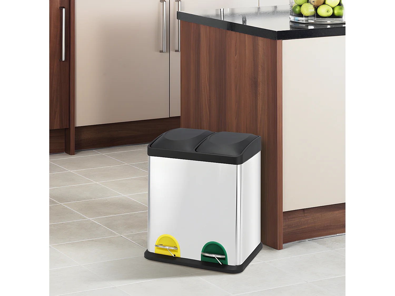 Poubelle à  pédale Tri Sélectif Inox 2x20L Brossé MSV