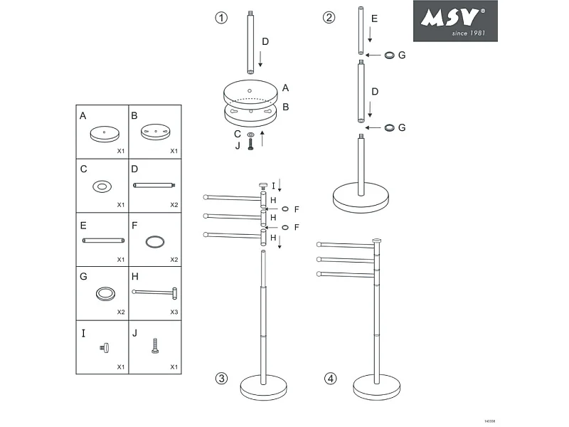 MSV Porte Serviettes 3 branches Acier Inox