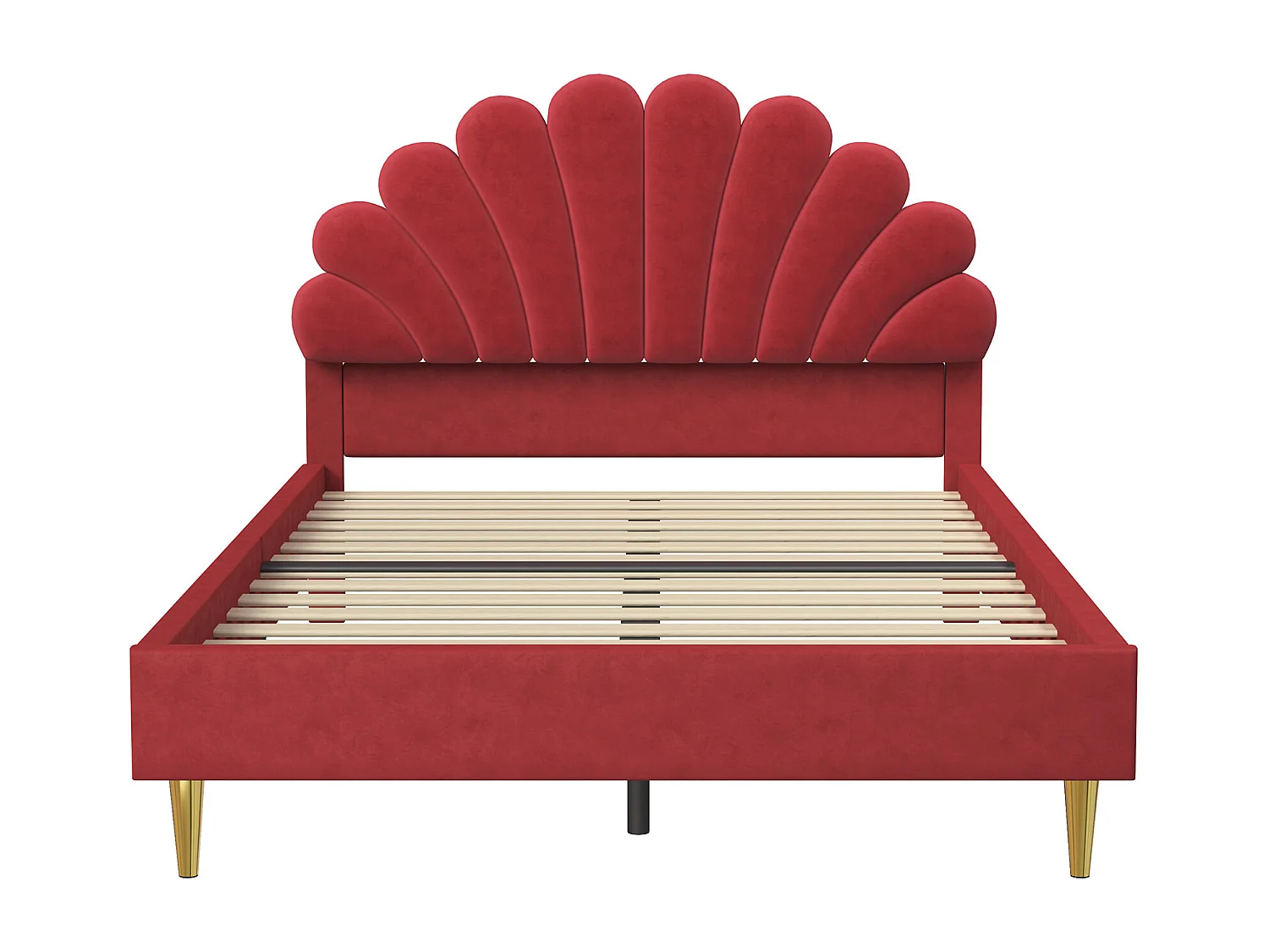 Polsterbett - 140x200 cm - Doppelbett mit blumenförmigem Kopfteil und Lattenrost - Samt - Rotwein