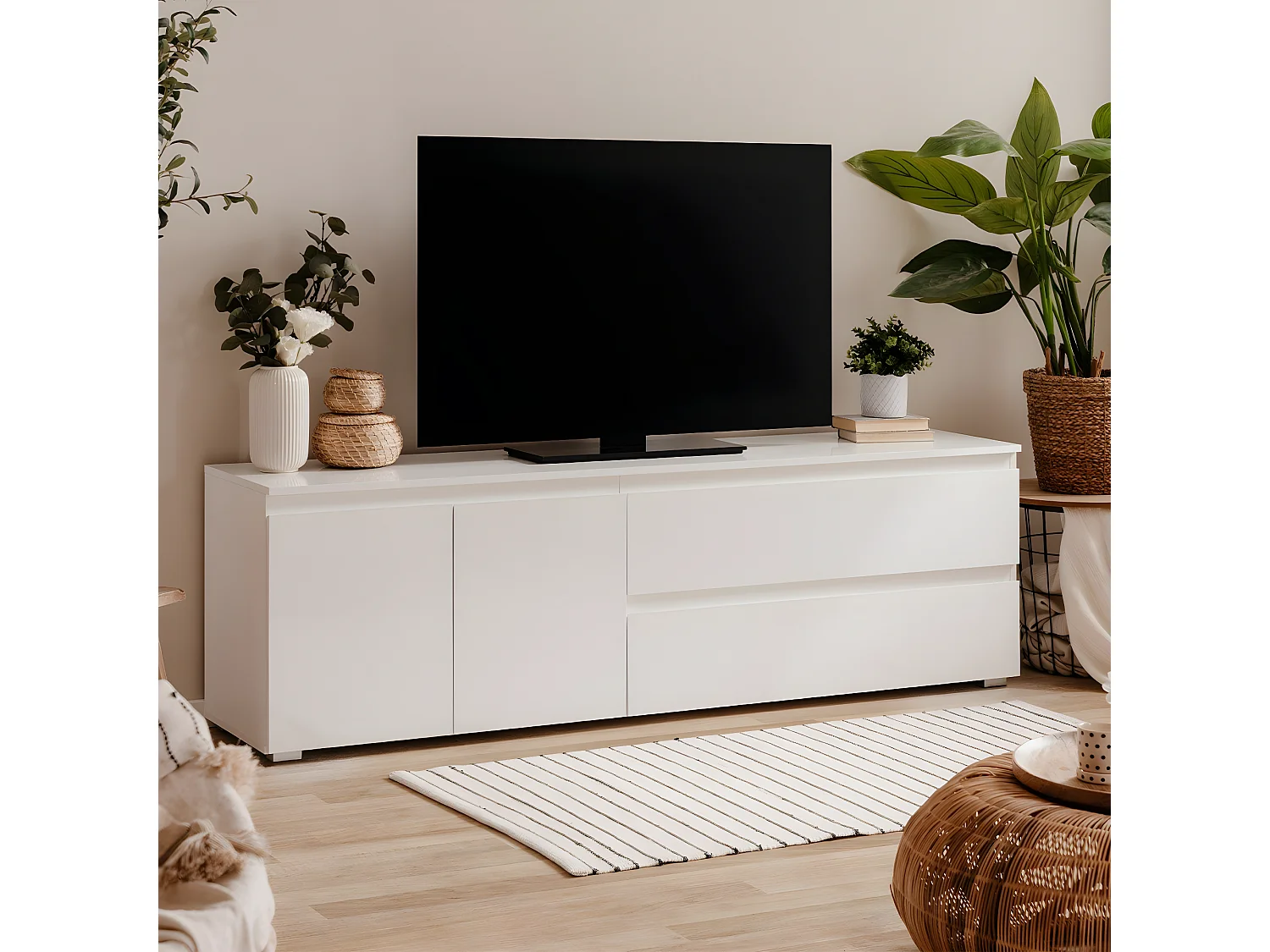 Meuble TV avec 2 portes, 1 étagère et 2 tiroirs L180 cm - PRETORIA
