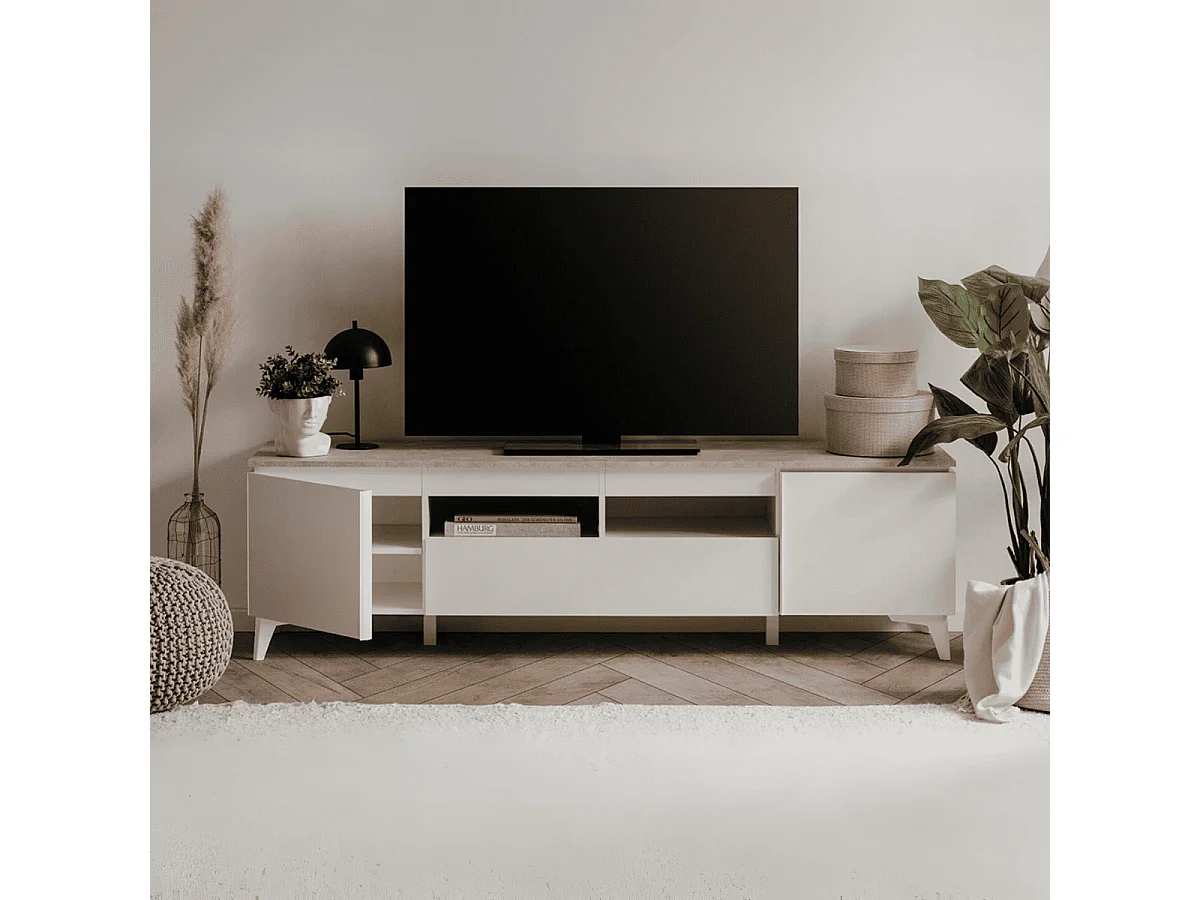Meuble TV 2 Portes 1 Tiroir L177 cm BERTRIX