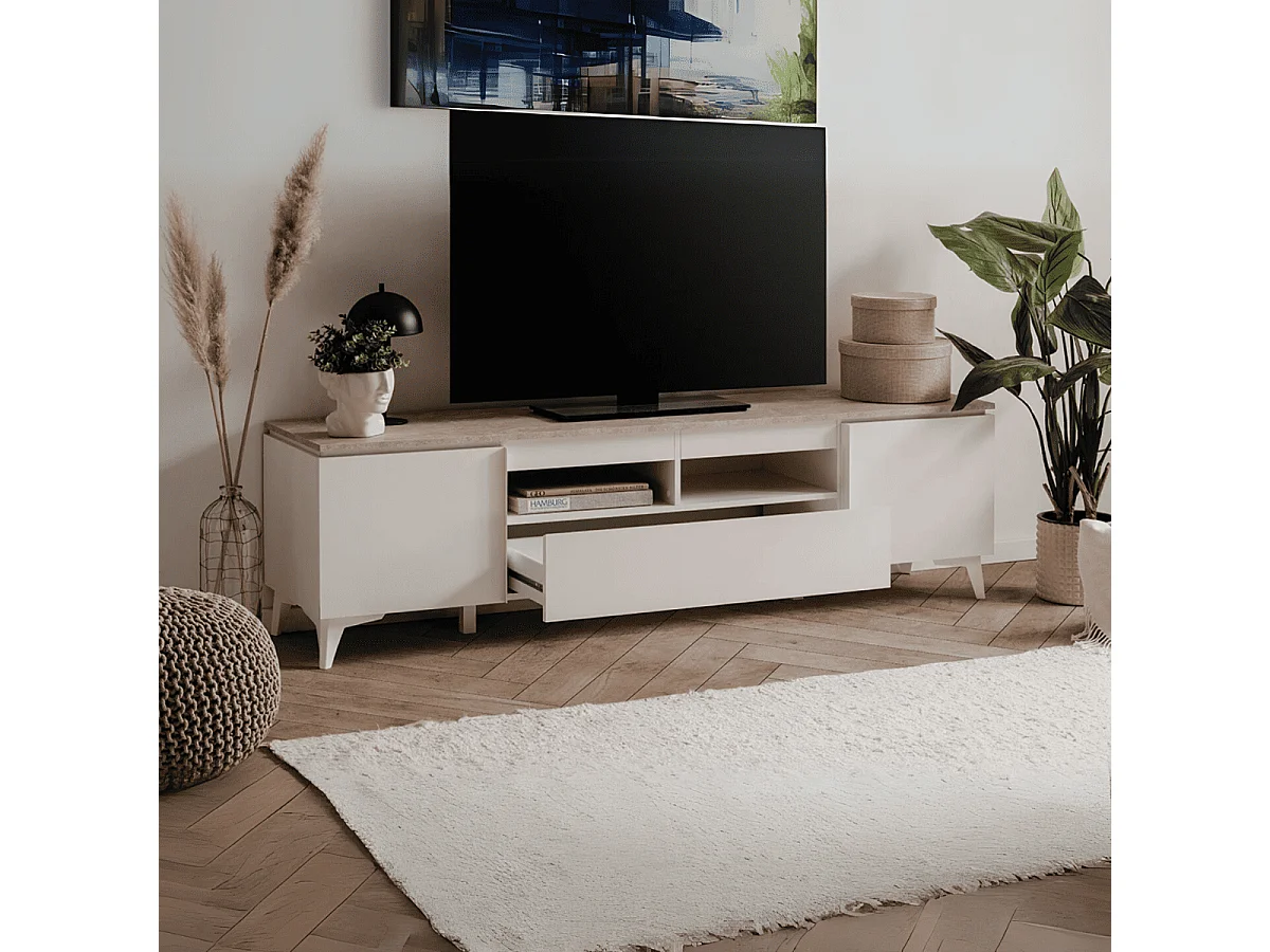 Meuble TV 2 Portes 1 Tiroir L177 cm BERTRIX