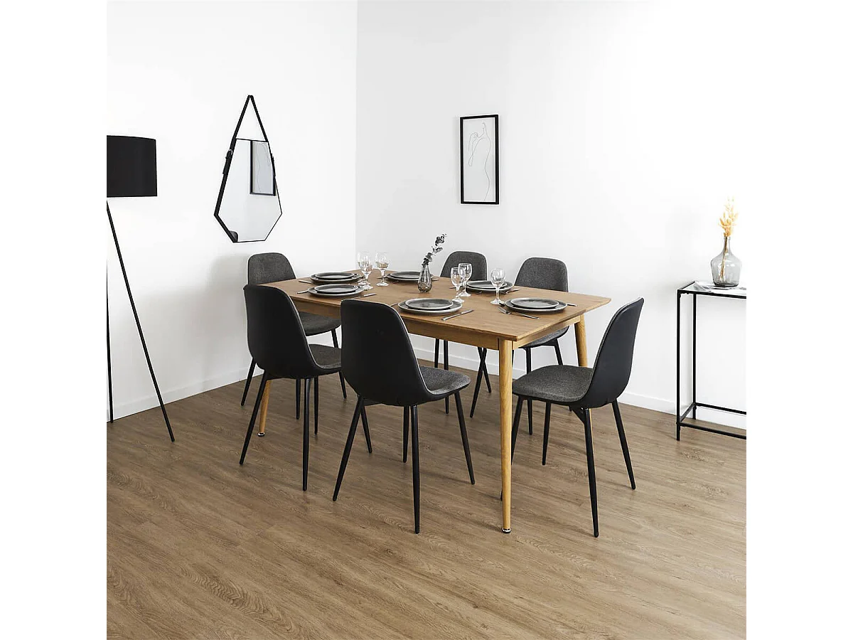 ANDREA - Table Repas Extensible en MDF Aspect Chêne Clair Pieds Métal