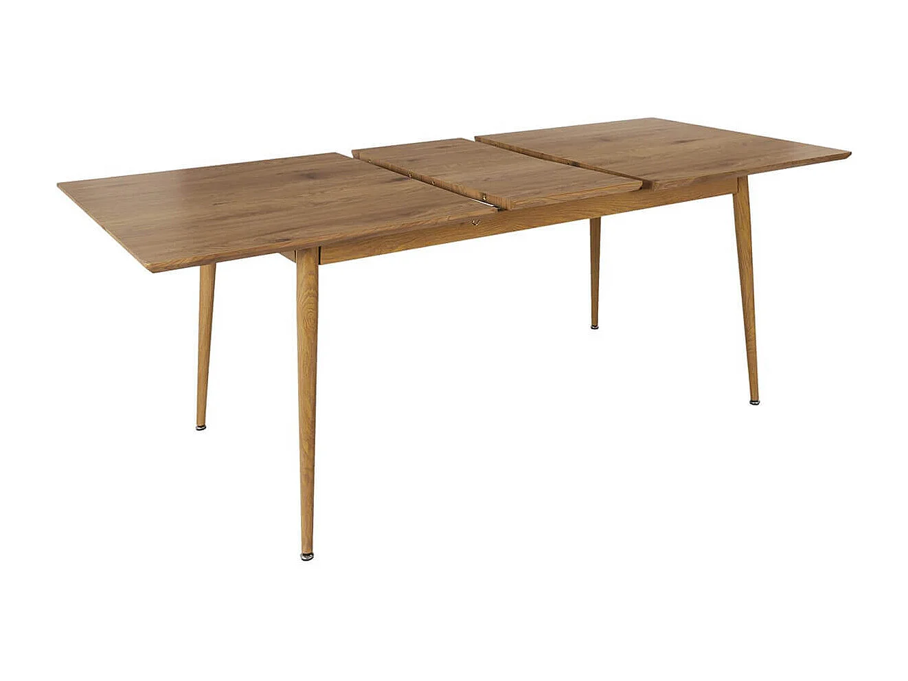 ANDREA - Table Repas Extensible en MDF Aspect Chêne Clair Pieds Métal