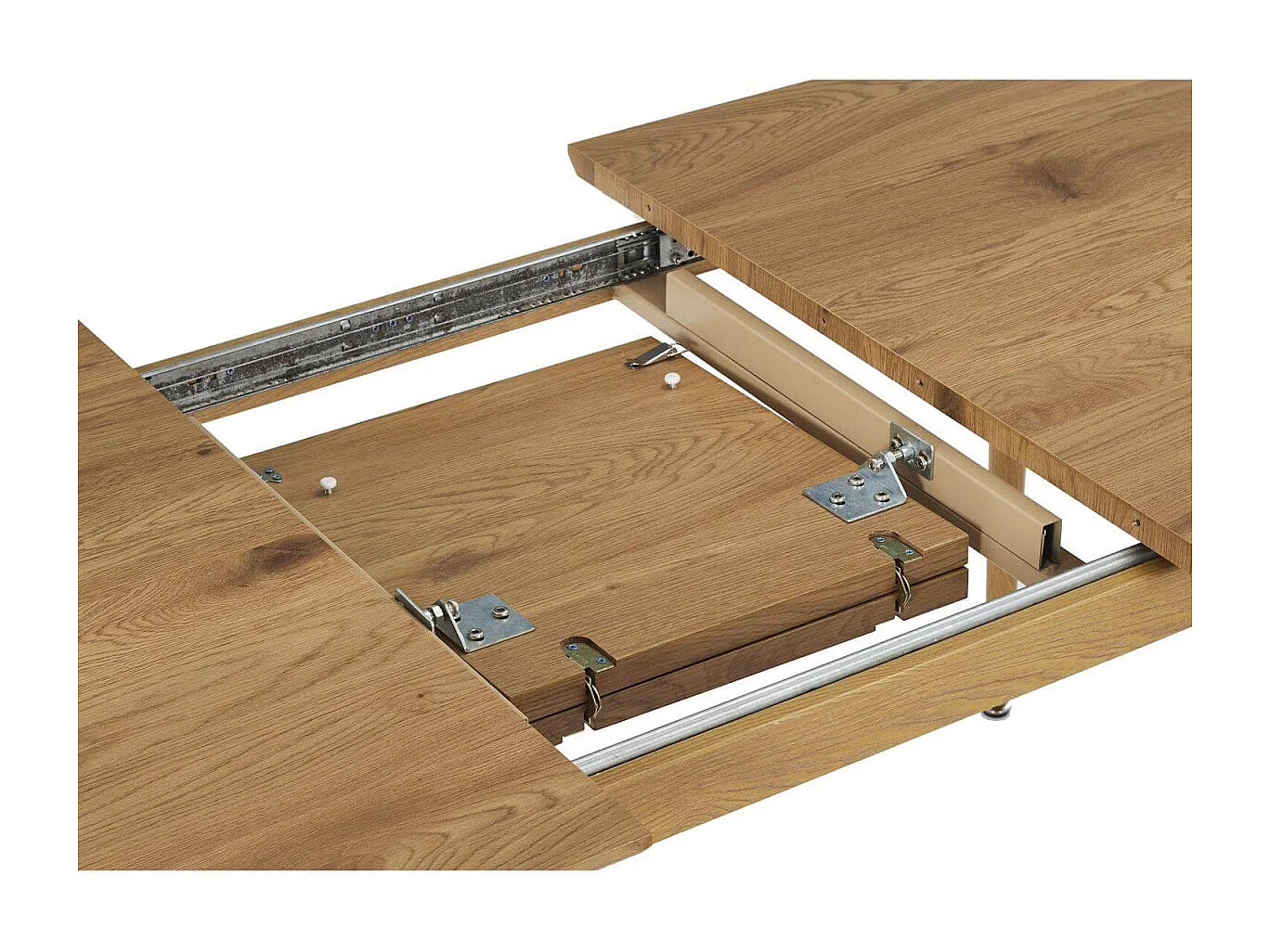 ANDREA - Table Repas Extensible en MDF Aspect Chêne Clair Pieds Métal