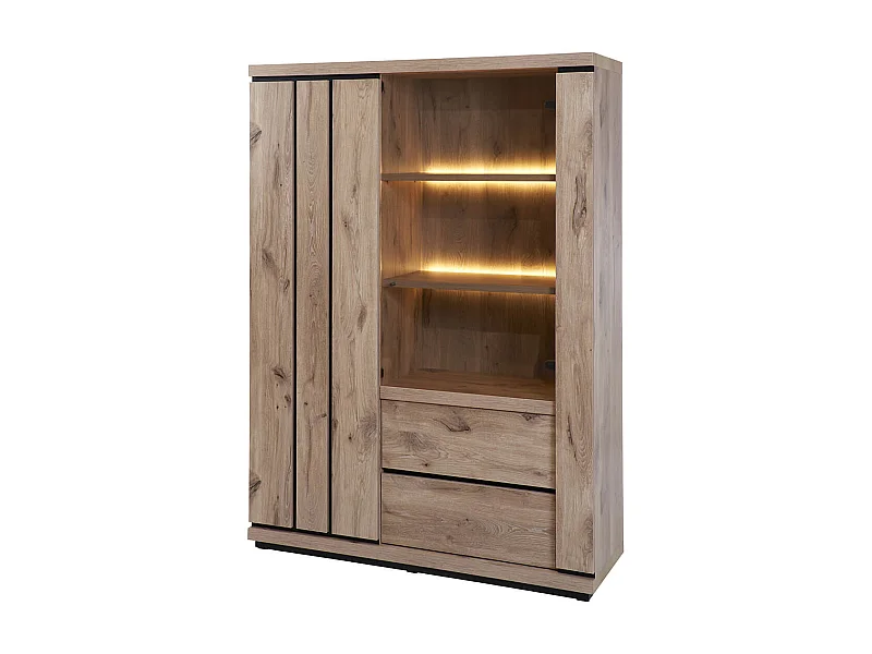 PHILEAS - Argentier avec Eclairage Led Effet Claustra Finition Canyon