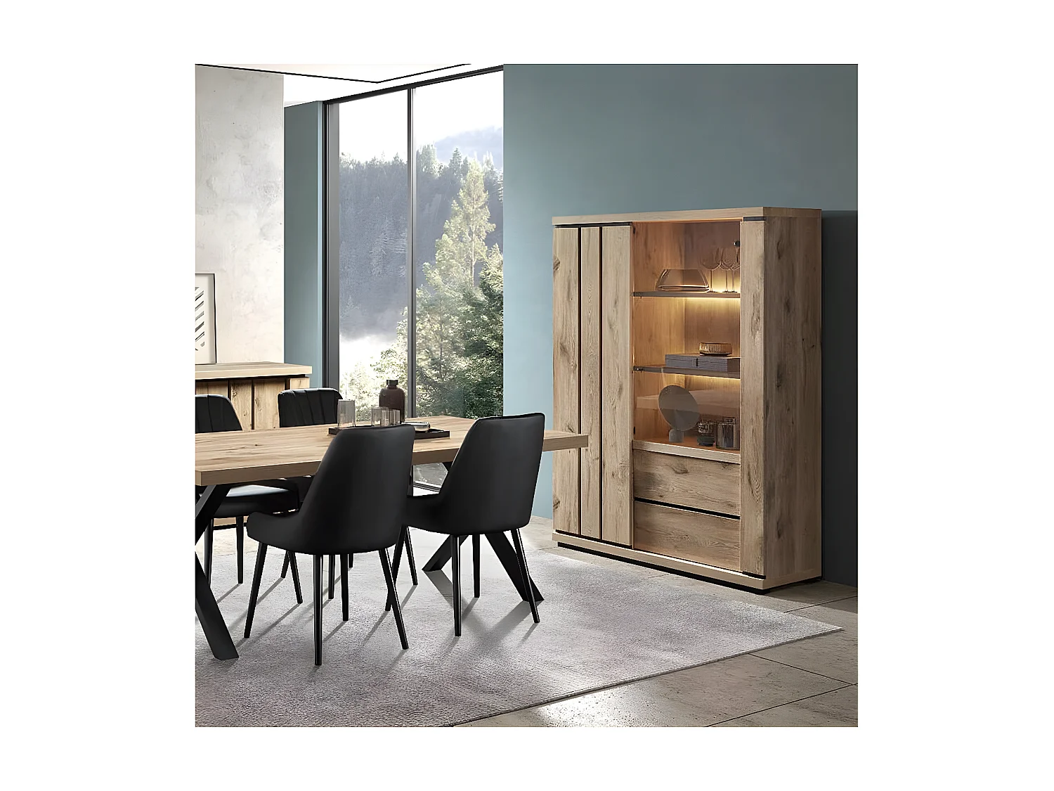 PHILEAS - Argentier avec Eclairage Led Effet Claustra Finition Canyon