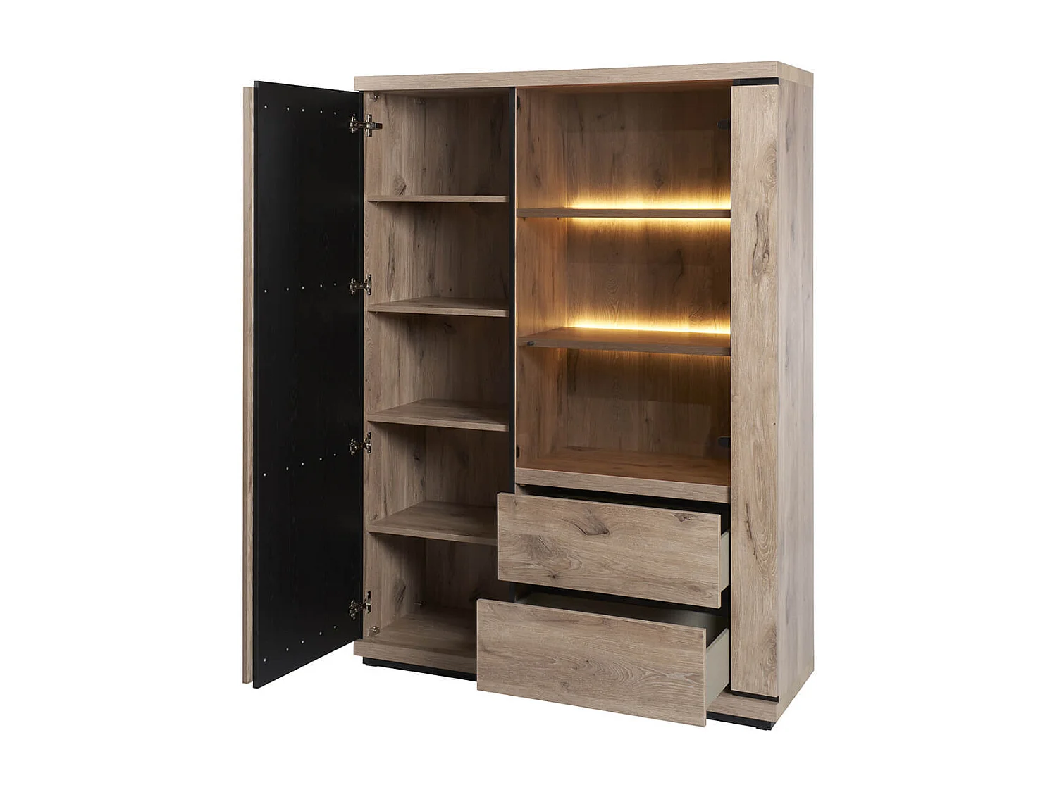 PHILEAS - Argentier avec Eclairage Led Effet Claustra Finition Canyon