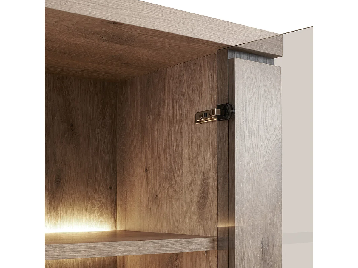 PHILEAS - Argentier avec Eclairage Led Effet Claustra Finition Canyon